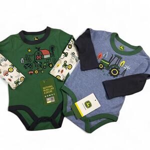 NWT!! Brand new 2 pc Green/Blue John Deer Boys Onsies size 3-6m  tractor
